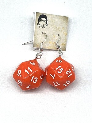 Dice Earrings - Orange solid with white numbers