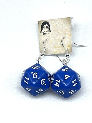 Dice Earrings - Blue solid with white numbers