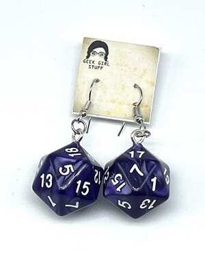 Dice Earrings - Purple marbled with white numbers