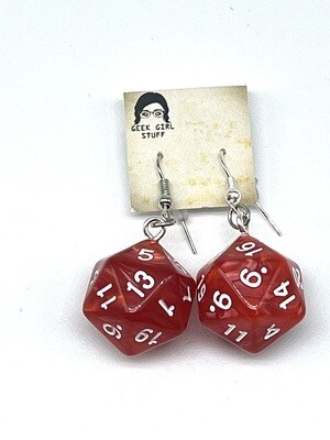 Dice Earrings - Red marbled with white numbers