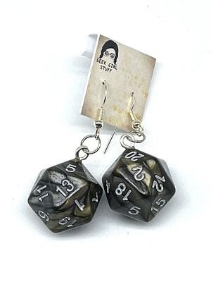 Dice Earrings - Black And Bronze marbled with white numbers