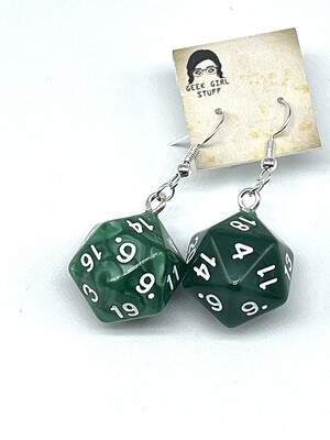 Dice Earrings - Green marbled with white numbers