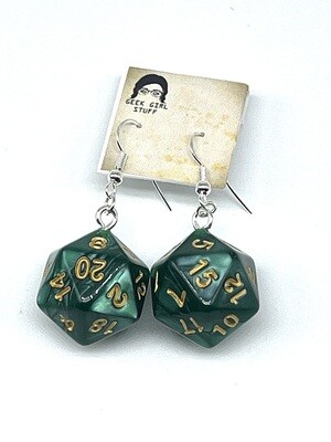 Dice Earrings - Green marbled with gold numbers