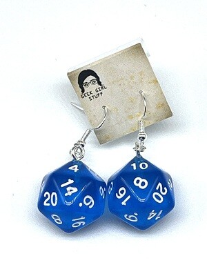 Dice Earrings - Blue transparent with white numbers