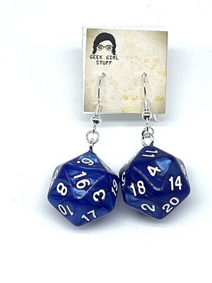 Dice Earrings - Blue marbled with white numbers