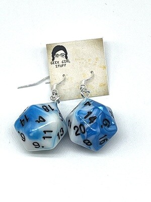 Dice Earrings - Blue and White solid with black numbers