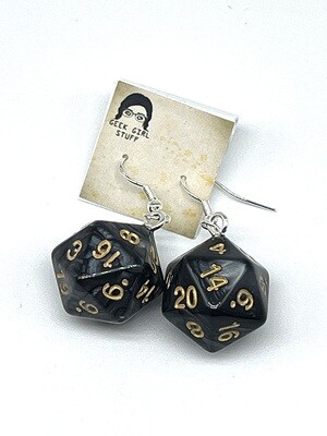 Dice Earrings - Black marbled with gold numbers