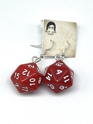Dice Earrings - Red solid with white numbers