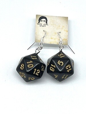 Dice Earrings - Black solid with gold numbers