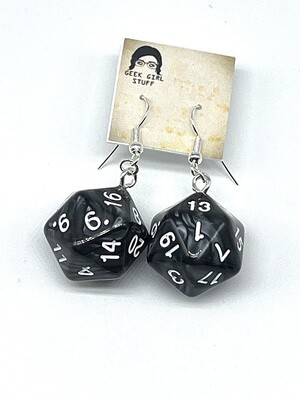 Dice Earrings - Black marbled with white numbers