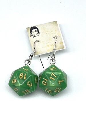 Dice Earrings - Light Green marbled with gold numbers