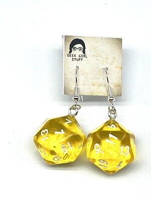 Dice Earrings - Yellow transparent with white numbers