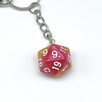D20 Keychain - Red and Yellow marbled with white numbers
