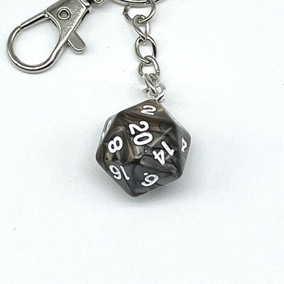 D20 Keychain - Black marbled with white numbers