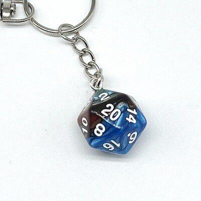 D20 Keychain - Black and Blue marbled with white numbers