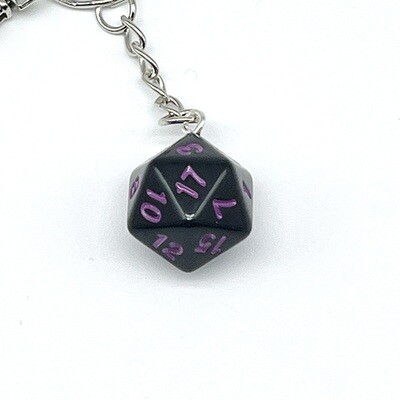D20 Keychain - Black solid with purple numbers