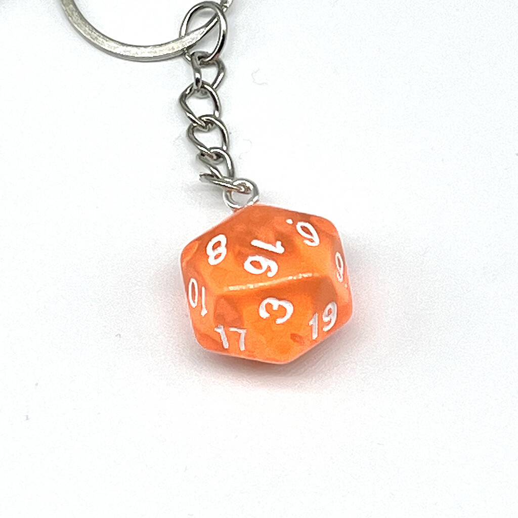 D20 Keychain - Orange transparent with white numbers