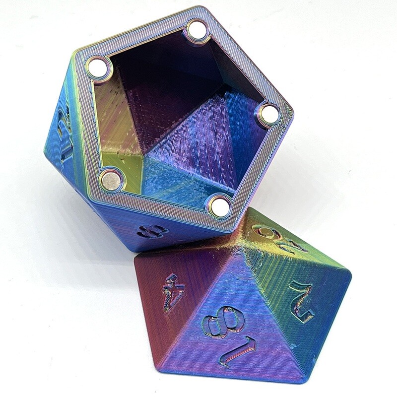 D20 Dice Box - Tri-color Pink, Blue, and Yellow