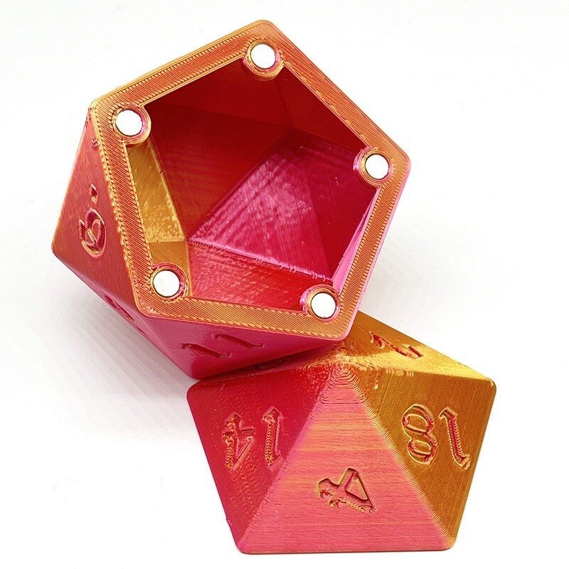 D20 Dice Box - Bi-color Fuchsia and Gold