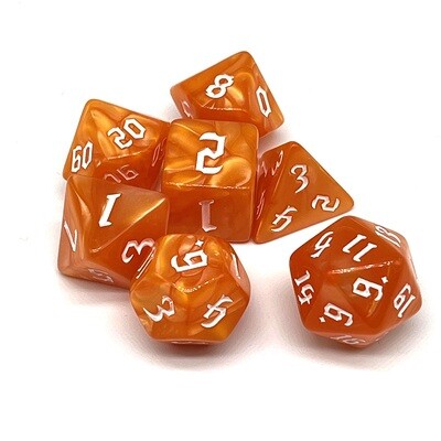 Dice Set - Orange marbled with white numbers