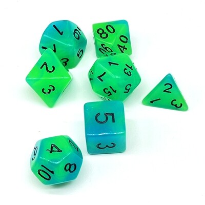 Dice Set - Green and Blue Glow In The Dark with black numbers