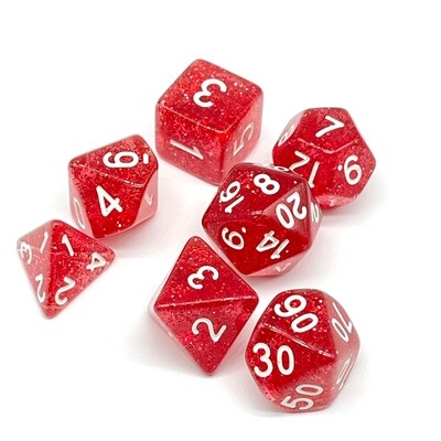 Dice Set - Clear with red glitter and white numbers