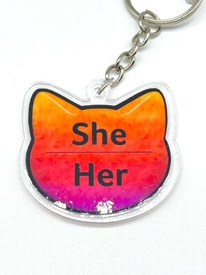 She/Her Pronoun acrylic charm keychain, zipper clip
