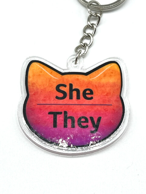 She/They Pronoun acrylic charm keychain, zipper clip