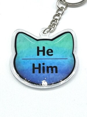 He/Him Pronoun acrylic charm keychain, zipper clip
