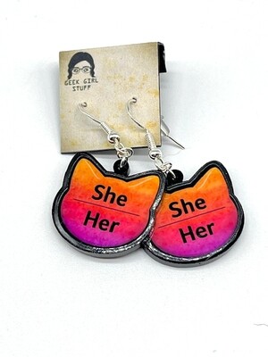 She/Her Pronoun acrylic charm earrings