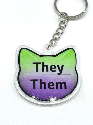 They/Them Pronoun acrylic charm keychain, zipper clip