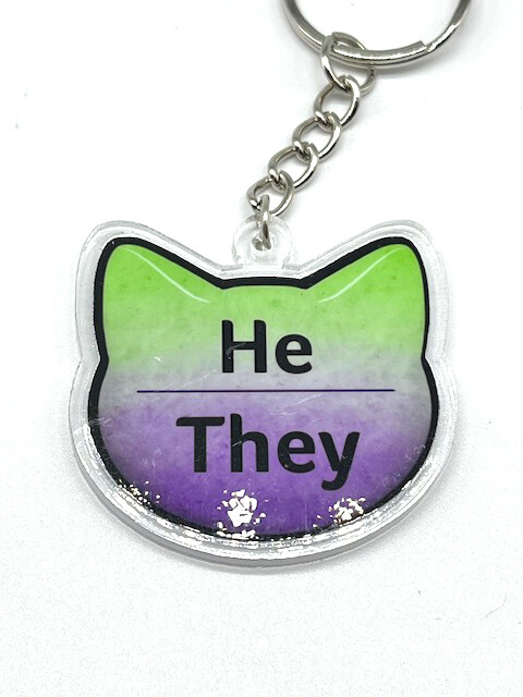 He/They Pronoun acrylic charm keychain, zipper clip
