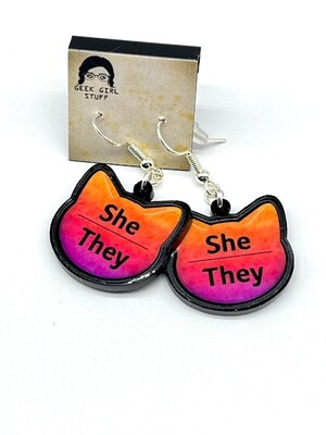 She/They Pronoun acrylic charm earrings