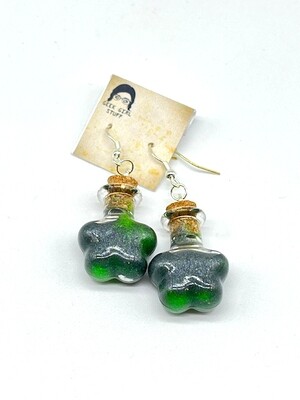 Potion Earrings - Dual-tone Green, flower bottle