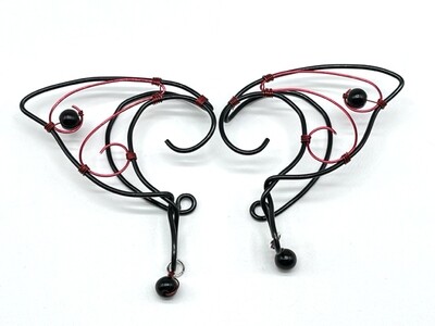 Elf Ear Cuff - Black and Red with Black Beads