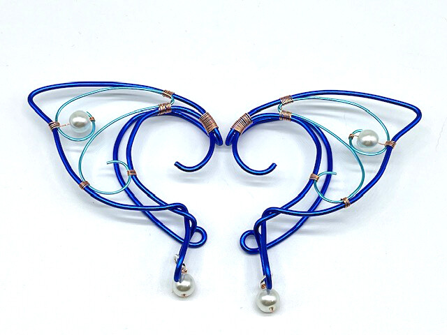 Elf Ear Cuff - Dual-tone Blue with Copper Accents and White Beads