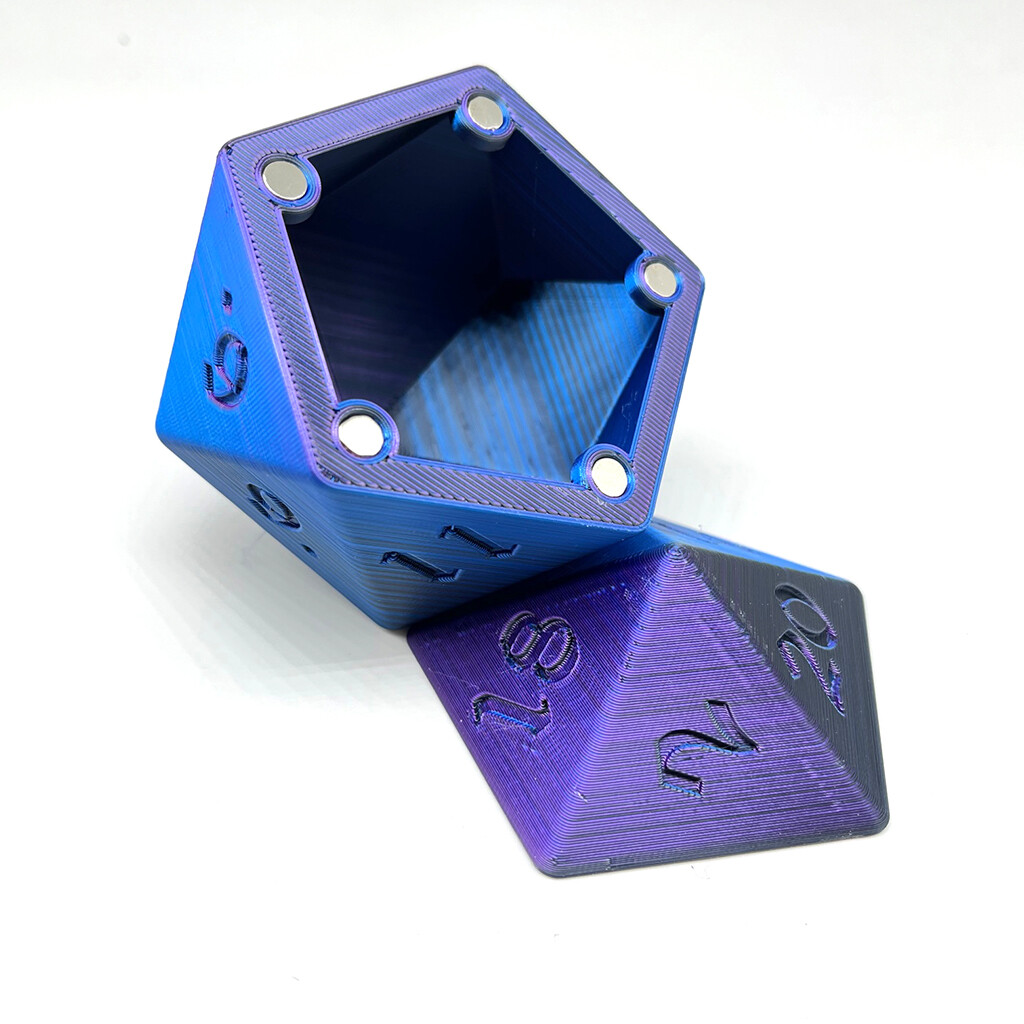 D20 Dice Box - Tri-color Purple, Blue, and Black