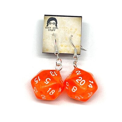 Dice Earrings - Orange transparent with white numbers