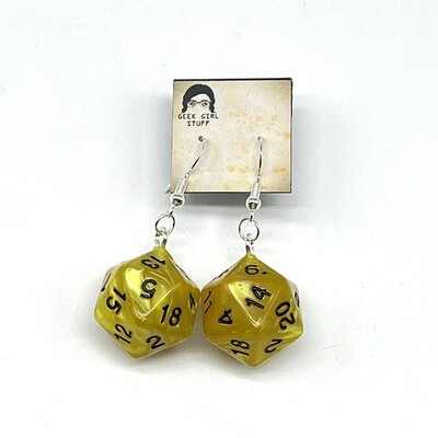 Dice Earrings - Yellow marbled with black numbers