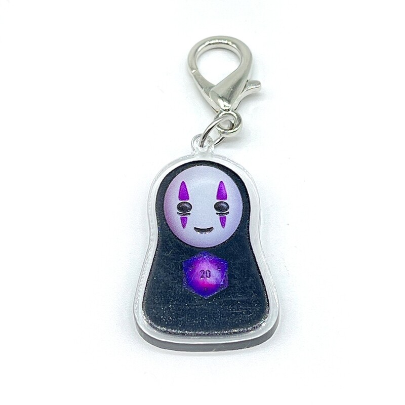 Acrylic Lanyard Charm - Faceless Friend Holding Purple D20