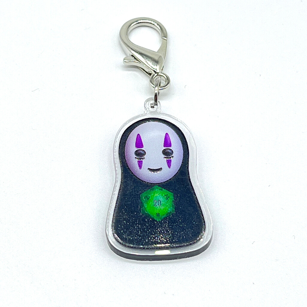 Acrylic Lanyard Charm - Faceless Friend Holding Green D20