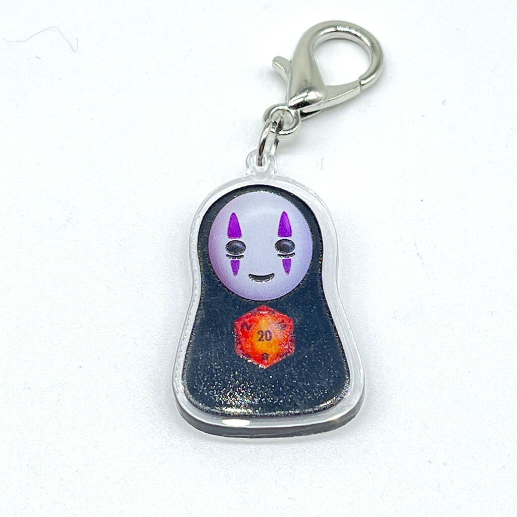 Acrylic Lanyard Charm - Faceless Friend Holding Orange D20