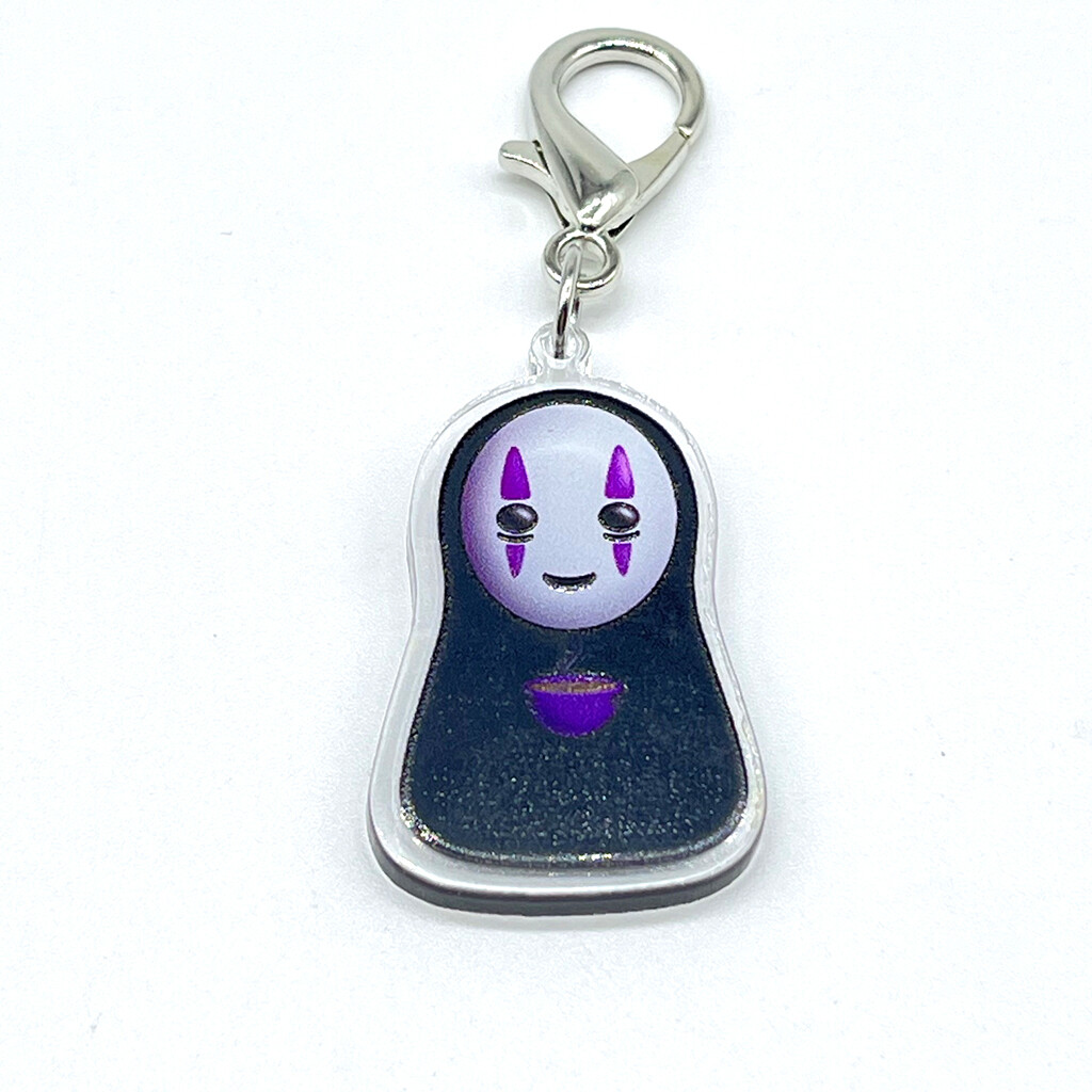 Acrylic Lanyard Charm - Faceless Friend Holding Tea
