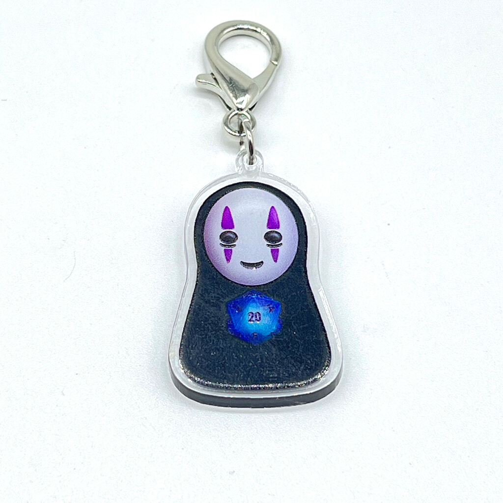 Acrylic Lanyard Charm - Faceless Friend Holding Blue D20