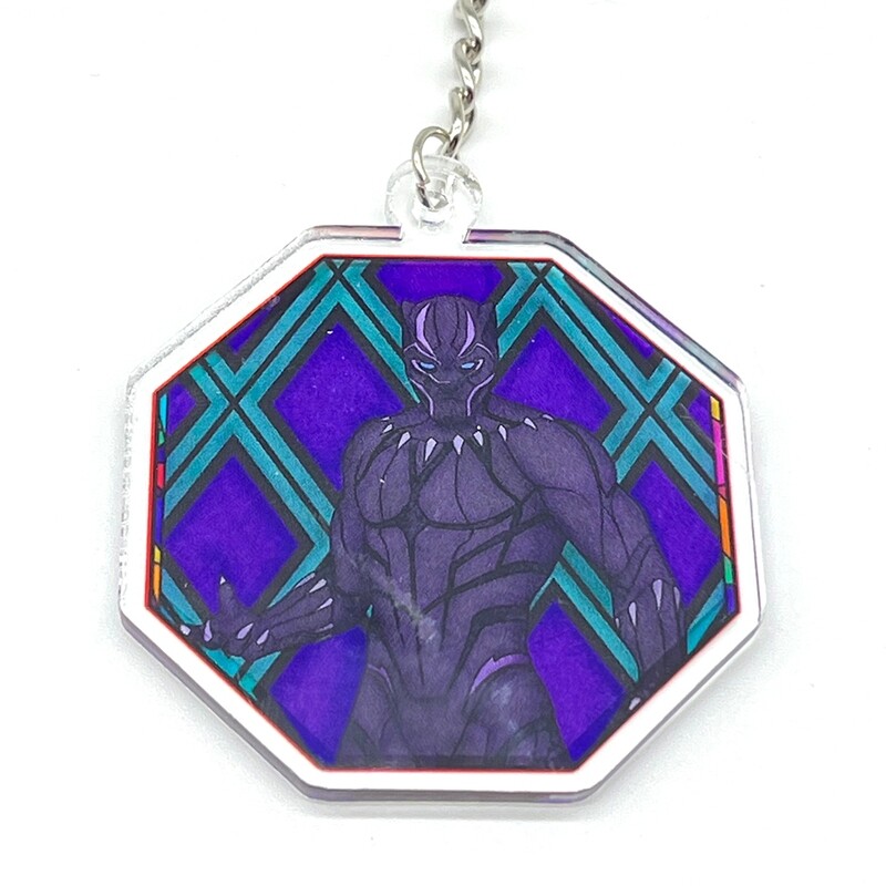 Tchalla Stained Glass acrylic charm keychain, zipper clip