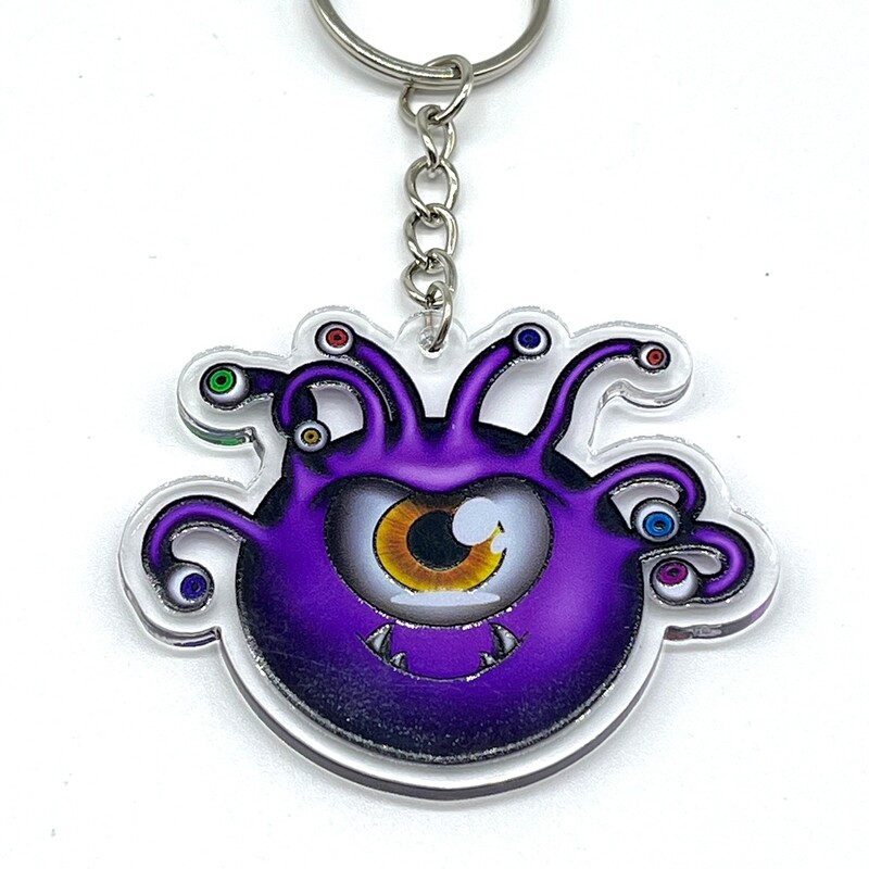 Frank the Beholder acrylic charm keychain, zipper clip