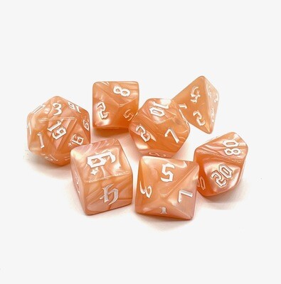 Dice Set - Peach marbled with white numbers