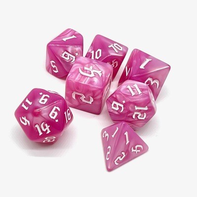 Dice Set - Pink marbled with white numbers