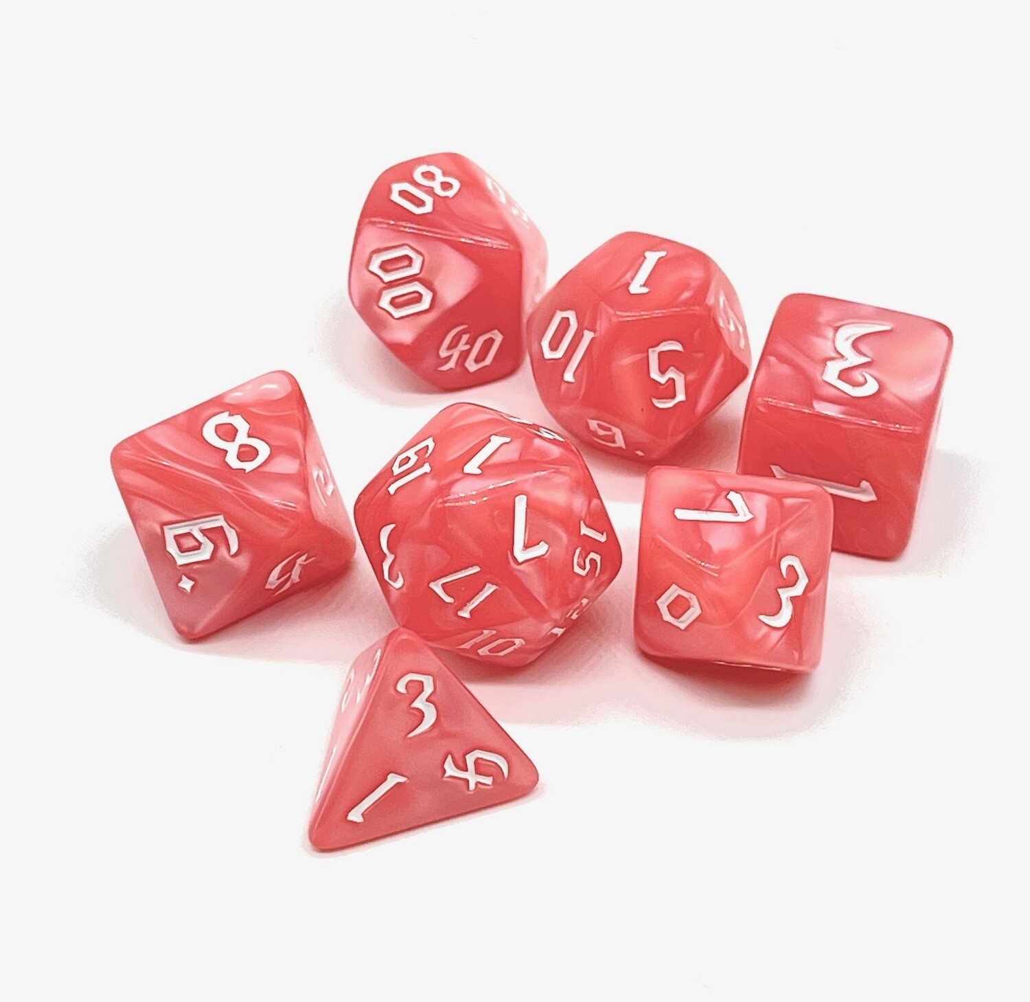 Dice Set - Rose marbled with white numbers