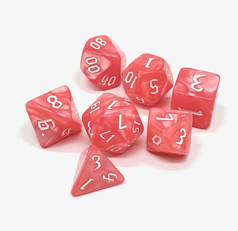 Dice Set - Rose marbled with white numbers
